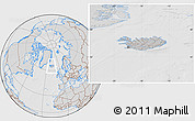 Gray Location Map of Iceland, lighten, desaturated, hill shading