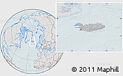 Gray Location Map of Iceland, lighten, hill shading