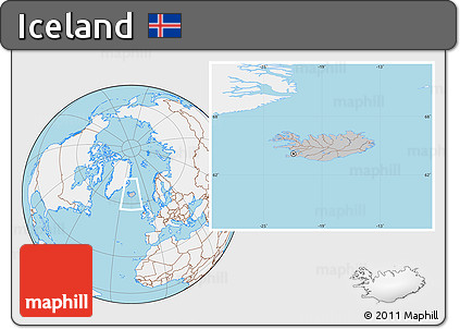 Gray Location Map of Iceland, lighten, land only