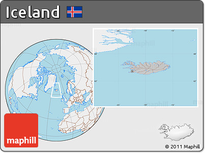 Gray Location Map of Iceland, lighten, land only