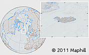 Gray Location Map of Iceland, lighten, semi-desaturated, hill shading