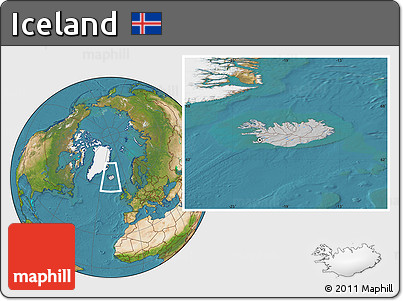 Gray Location Map of Iceland, satellite outside, hill shading