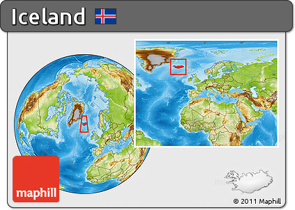 Physical Location Map of Iceland, within the entire continent
