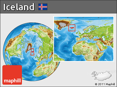 Physical Location Map of Iceland, within the entire continent