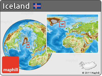 Physical Location Map of Iceland, within the entire continent