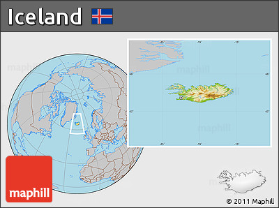 Physical Location Map of Iceland, gray outside