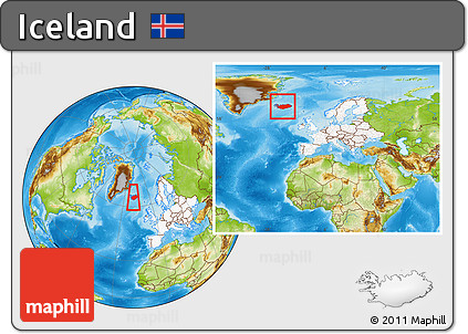 Physical Location Map of Iceland, highlighted continent, within the entire continent