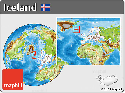 Physical Location Map of Iceland, highlighted continent, within the entire continent