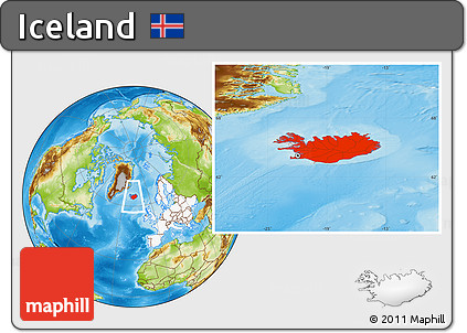 Physical Location Map of Iceland, highlighted continent