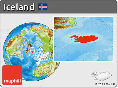 Physical Location Map of Iceland, highlighted continent