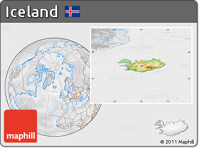 Physical Location Map of Iceland, lighten, desaturated