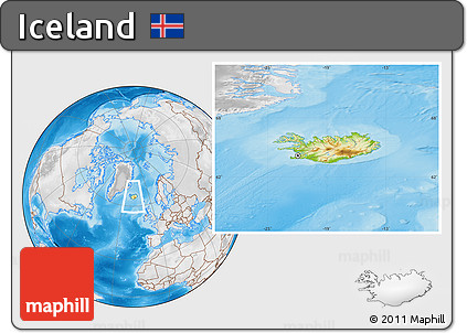 Physical Location Map of Iceland, lighten, desaturated, land only