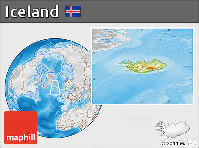 Physical Location Map of Iceland, lighten, desaturated, land only