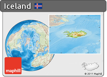 Physical Location Map of Iceland, lighten, land only