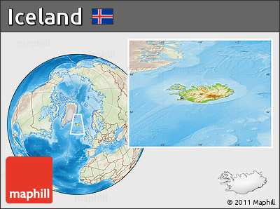 Physical Location Map of Iceland, lighten, land only