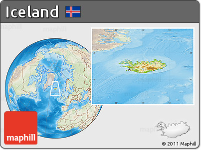 Physical Location Map of Iceland, lighten, land only