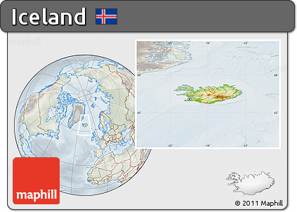 Physical Location Map of Iceland, lighten, semi-desaturated