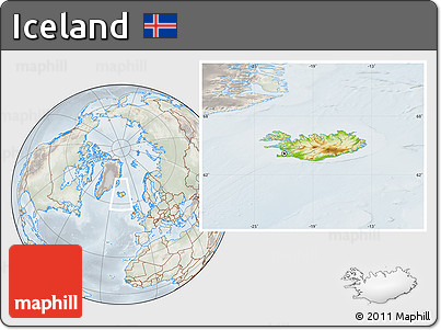 Physical Location Map of Iceland, lighten, semi-desaturated