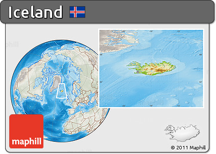 Physical Location Map of Iceland, lighten, semi-desaturated, land only