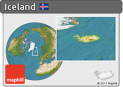 Physical Location Map of Iceland, satellite outside