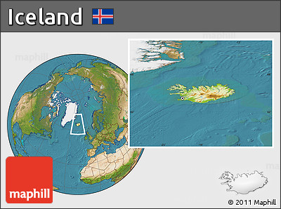 Physical Location Map of Iceland, satellite outside