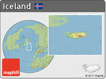 Physical Location Map of Iceland, savanna style outside