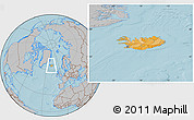Political Location Map of Iceland, gray outside, hill shading