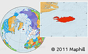 Political Location Map of Iceland, highlighted continent