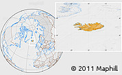 Political Location Map of Iceland, lighten, desaturated