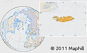 Political Location Map of Iceland, lighten, semi-desaturated