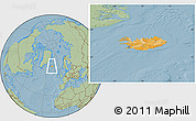 Political Location Map of Iceland, savanna style outside, hill shading