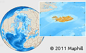 Political Location Map of Iceland, shaded relief outside