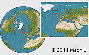 Satellite Location Map of Iceland, within the entire continent
