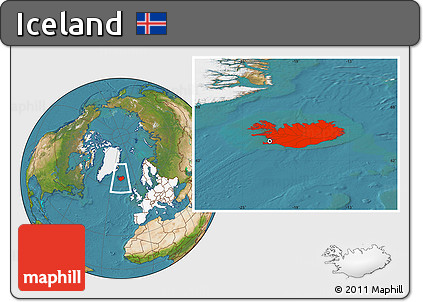 Satellite Location Map of Iceland, highlighted continent