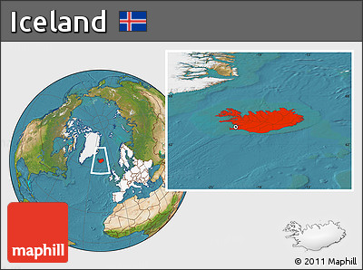 Satellite Location Map of Iceland, highlighted continent