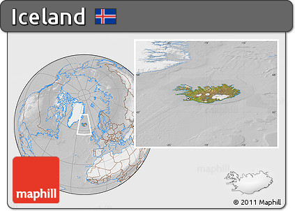 Satellite Location Map of Iceland, lighten, desaturated