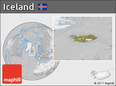 Satellite Location Map of Iceland, lighten, desaturated
