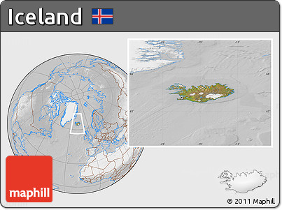 Satellite Location Map of Iceland, lighten, desaturated