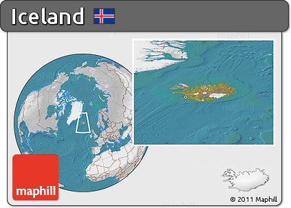 Satellite Location Map of Iceland, lighten, desaturated, land only
