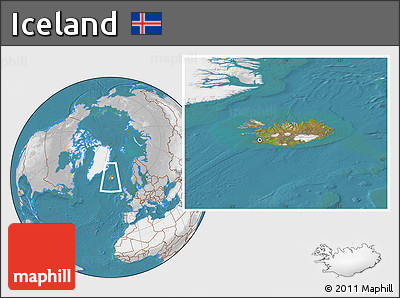 Satellite Location Map of Iceland, lighten, desaturated, land only