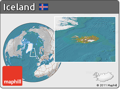 Satellite Location Map of Iceland, lighten, desaturated, land only