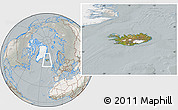 Satellite Location Map of Iceland, lighten, semi-desaturated