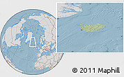 Savanna Style Location Map of Iceland, lighten, desaturated, land only, hill shading