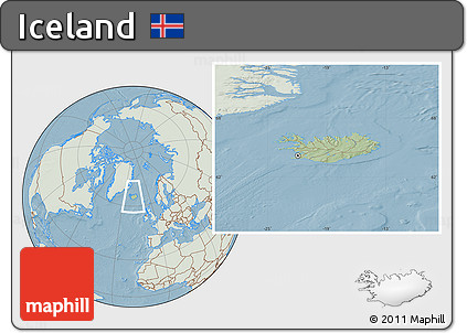Savanna Style Location Map of Iceland, lighten, land only, hill shading