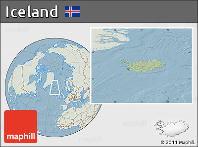 Savanna Style Location Map of Iceland, lighten, land only, hill shading