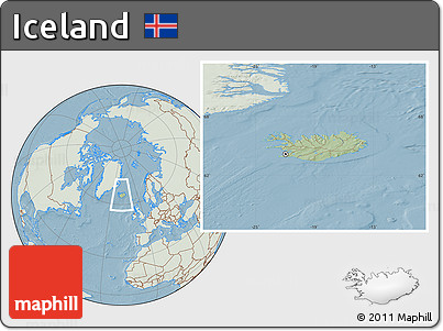 Savanna Style Location Map of Iceland, lighten, land only, hill shading