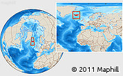 Shaded Relief Location Map of Iceland, within the entire continent
