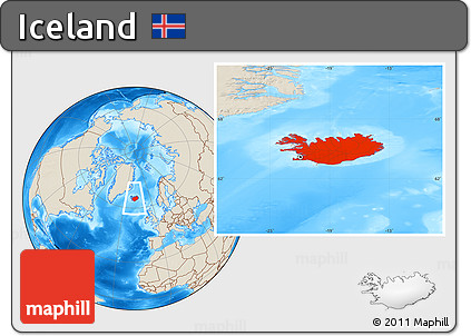 Shaded Relief Location Map of Iceland