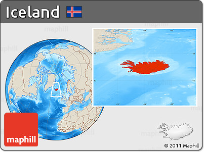 Shaded Relief Location Map of Iceland