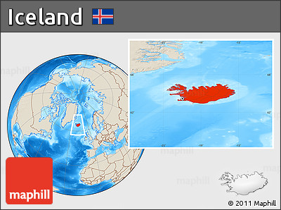 Shaded Relief Location Map of Iceland